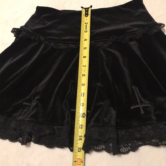 Whimsigoth Fairy Black Cross Detail Velvet Lace Skirt Goth Size Small - Picture 7 of 8